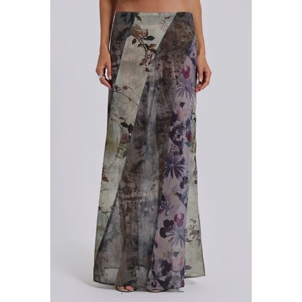 Jaded London Sheer Floral Maxi Skirt - Black and Purple